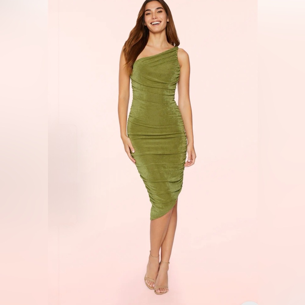 Likely Olive Green One-Shoulder Dress